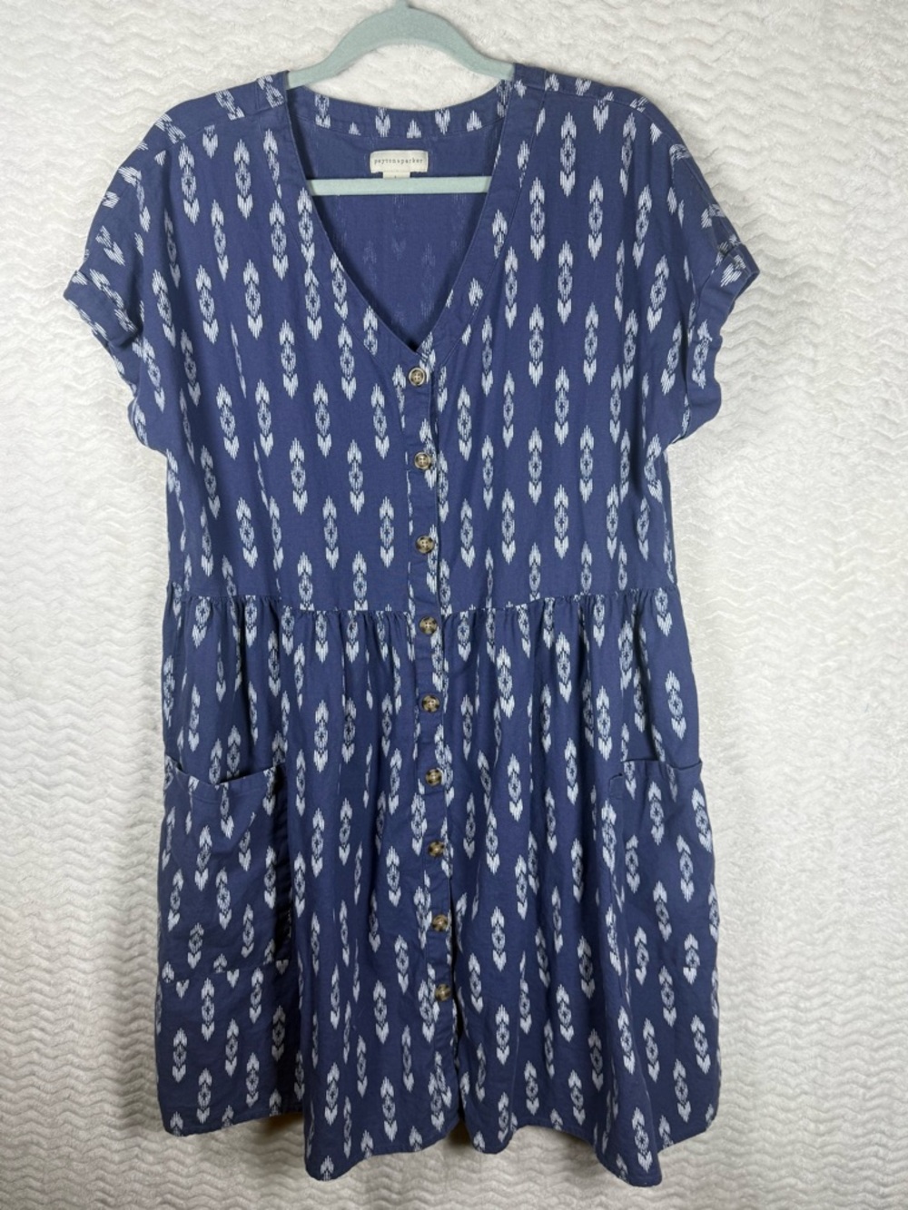Peyton & Parker Blue Ikat Button-Front Dress